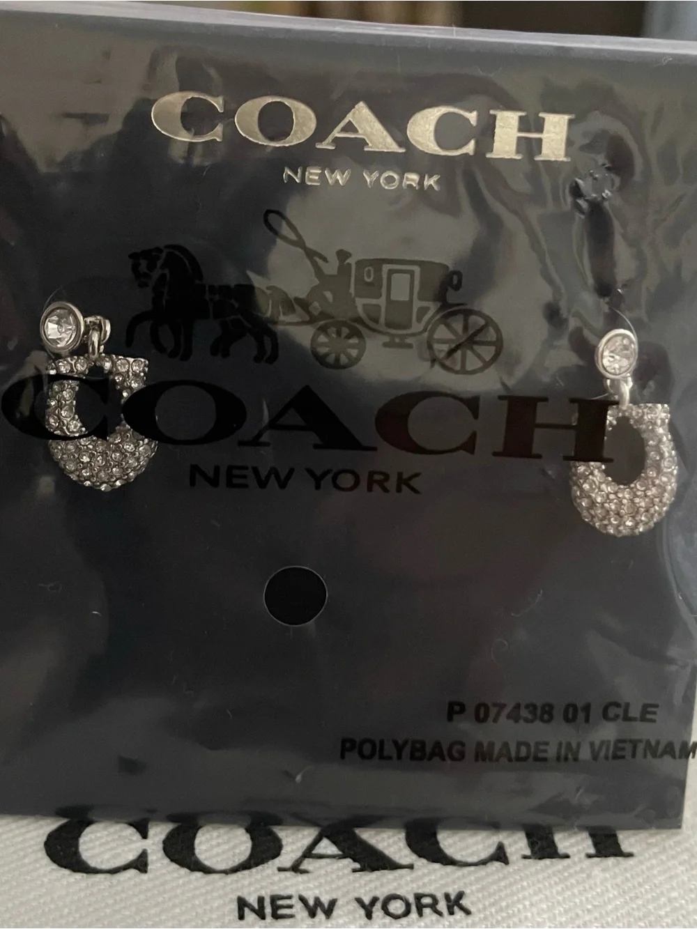 Coach Silver Crystal Horseshoe Drop Earrings - Picture 3 of 3